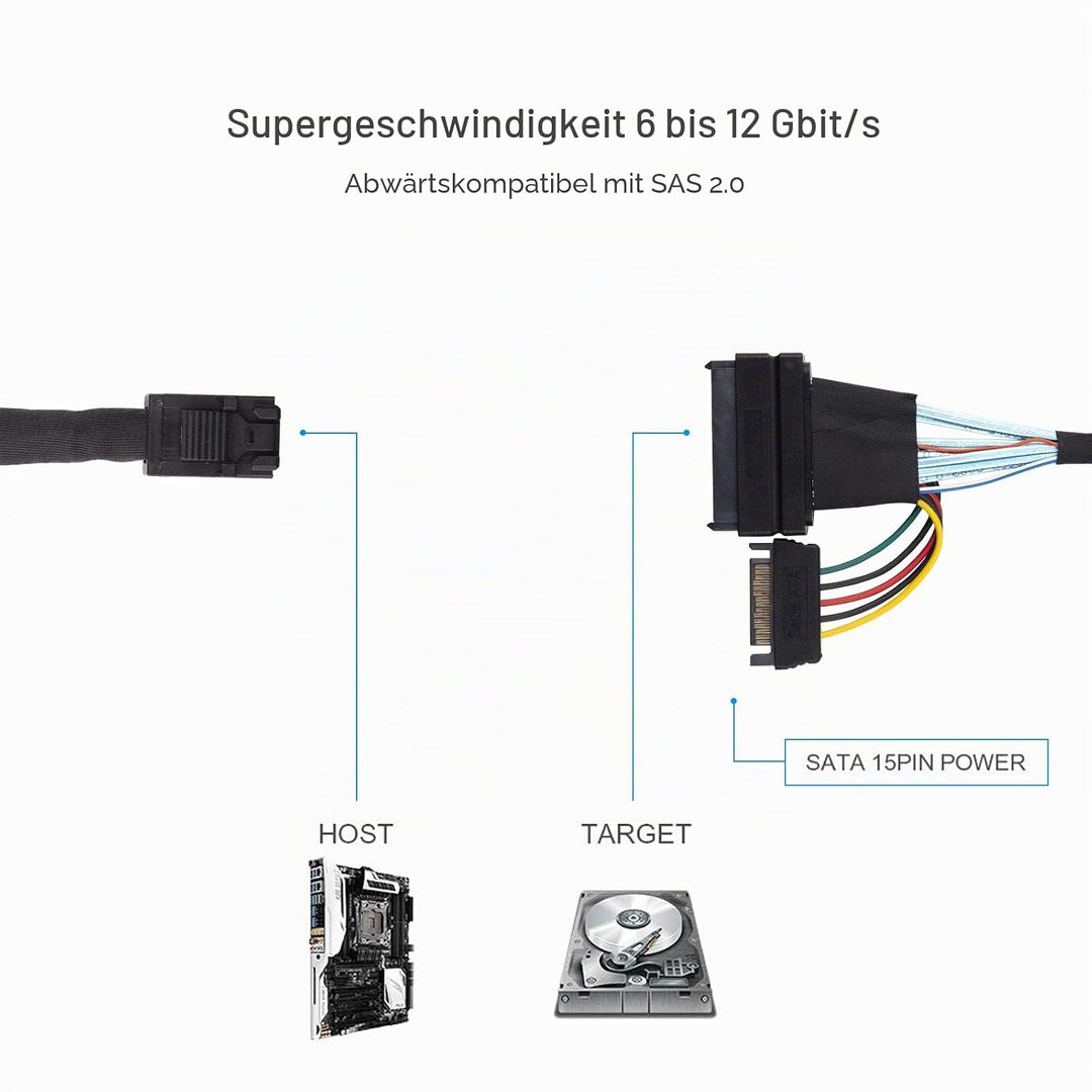 12G Internal Mini SAS SFF-8643 to U.2 SFF-8639 NVMe SSD Cable with 15 pin Male SATA Power Connector,