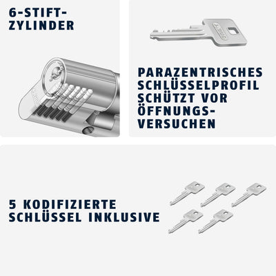 ABUS Profil-Zylinder E30NP 30/45 mit 5 Schlüsseln, 59810, 30/45