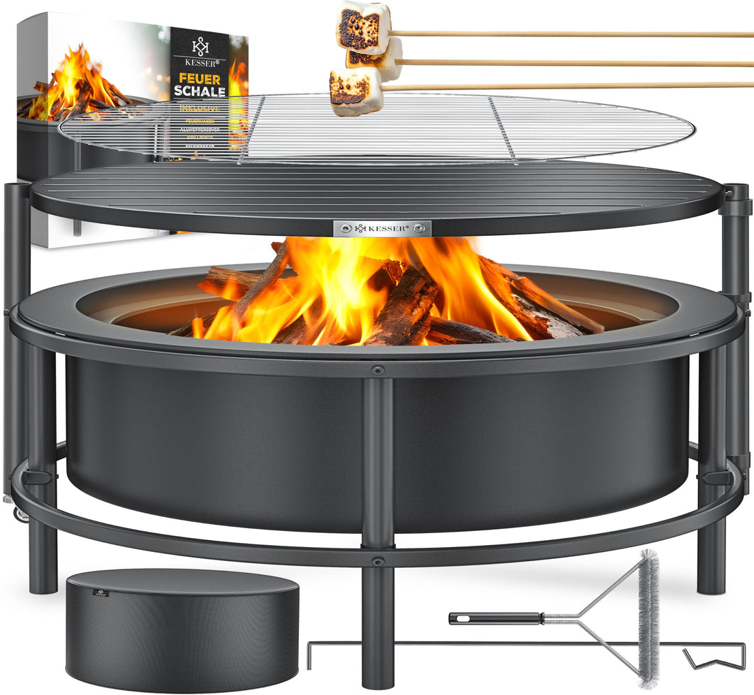 KESSER® Feuerschale mit Grillrost Ø65cm Feuerkorb 0,6mm Kaltveredelter Stahl | Mobile Feuertonne mit