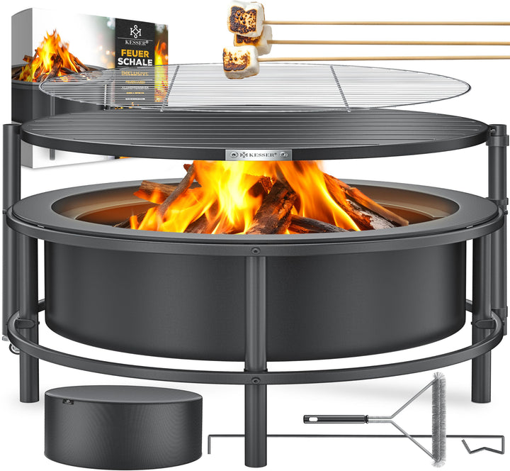 KESSER® Feuerschale mit Grillrost Ø65cm Feuerkorb 0,6mm Kaltveredelter Stahl | Mobile Feuertonne mit