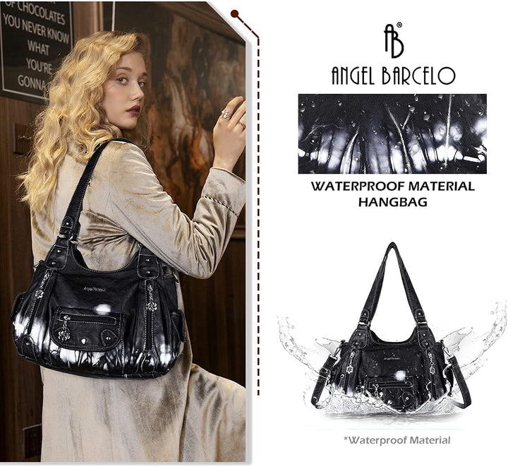 Angel Barcelo Damen Geldbörsen und Handtaschen PU Leder Umhängetasche Mode Hobo Taschen für Mädchen