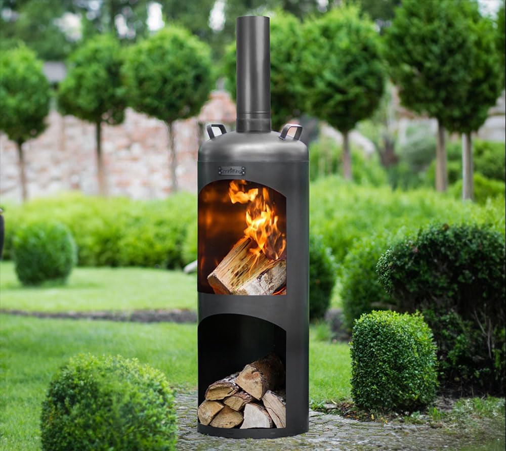 CookKing Terrassenofen Faro aus Stahl | 40x40x158 cm, Schwarz | Handgefertigt in Europa | Ideal für