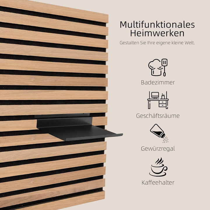 Regal für Akustikpaneele, 40×15cm Metall Wandregal, Akustikpaneele Regal, Schwarz Schweberegal für W