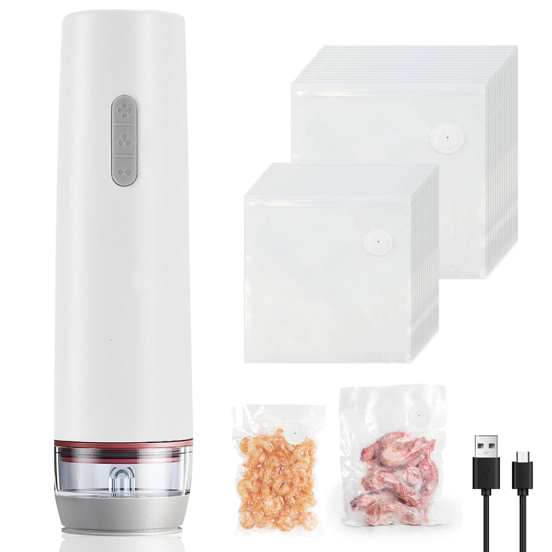 Vakuumiergerät Klein, Handvakuumierer mit 30 Wiederverwendbare Vakuumbeutel, Vakuumierer für Lebensm