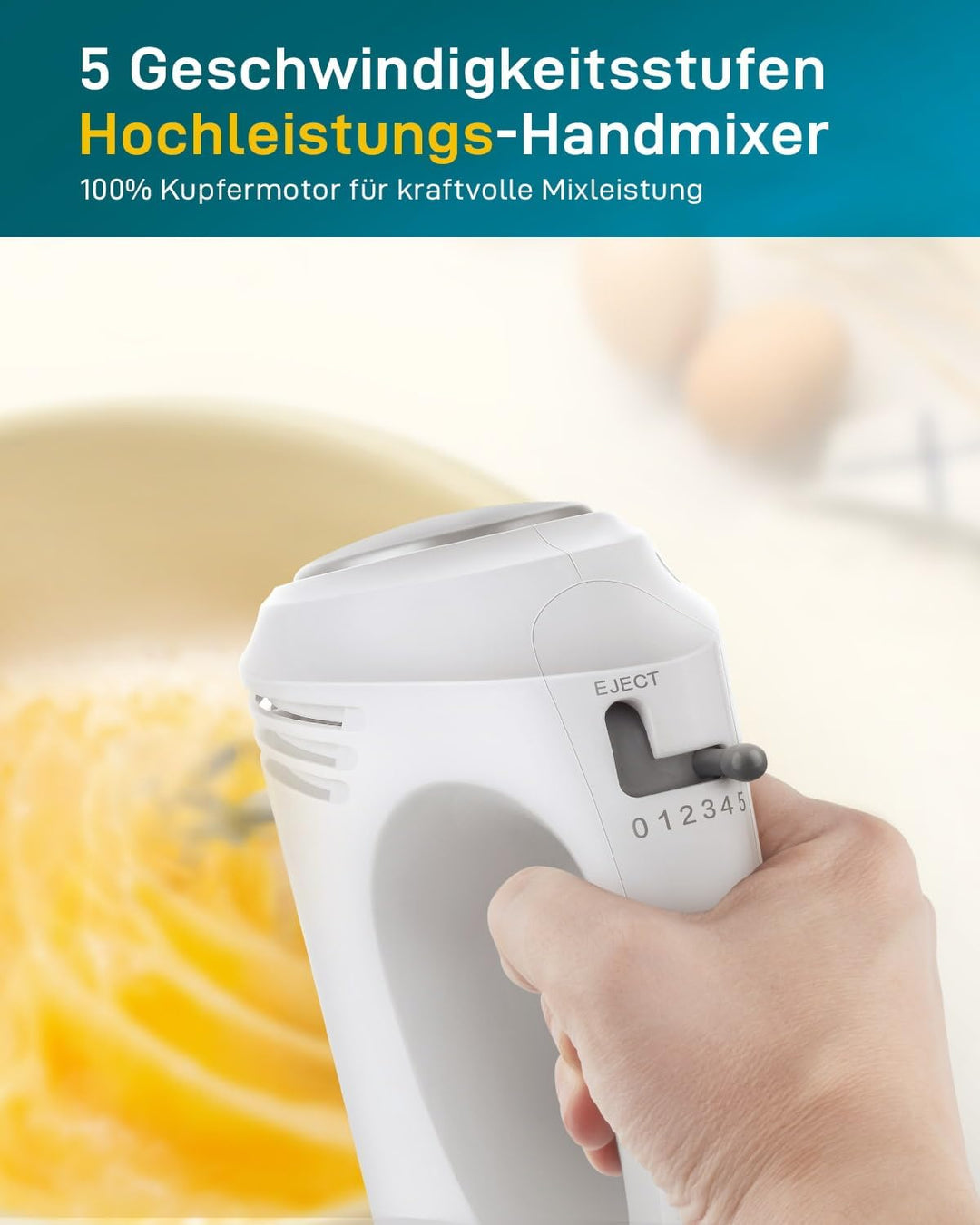 Kestreln Handmixer 350 Watt, 5 Geschwindigkeiten, Edelstahl Schneebesen & Knethaken, ergonomischer G