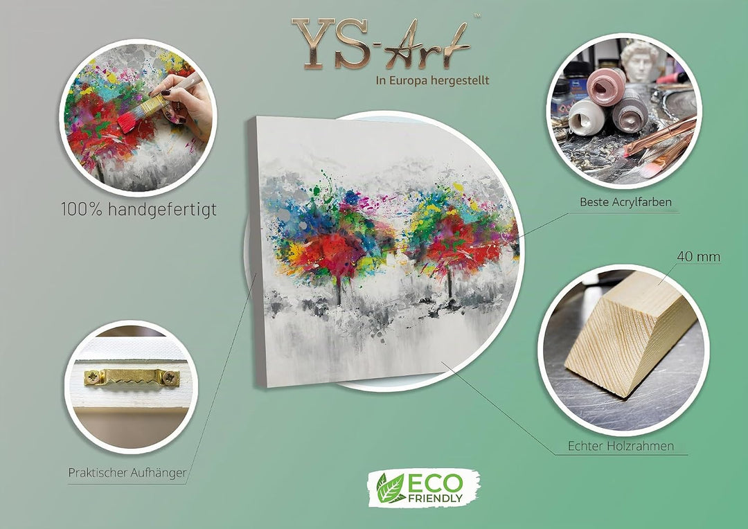 YS-Art Abstrakt Design Acryl Gemälde auf Leinwand bunter Wald handgemalt Wandbilder Wohnzimmer moder