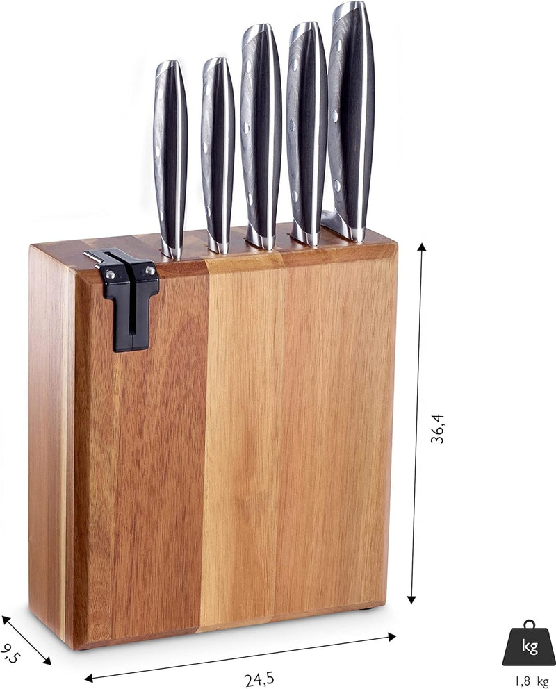 ECHTWERK Messerblock/ Küchenmesser-Set aus Akazienholz mit rutschhemmenden Gummifüssen, Inkl. Integr