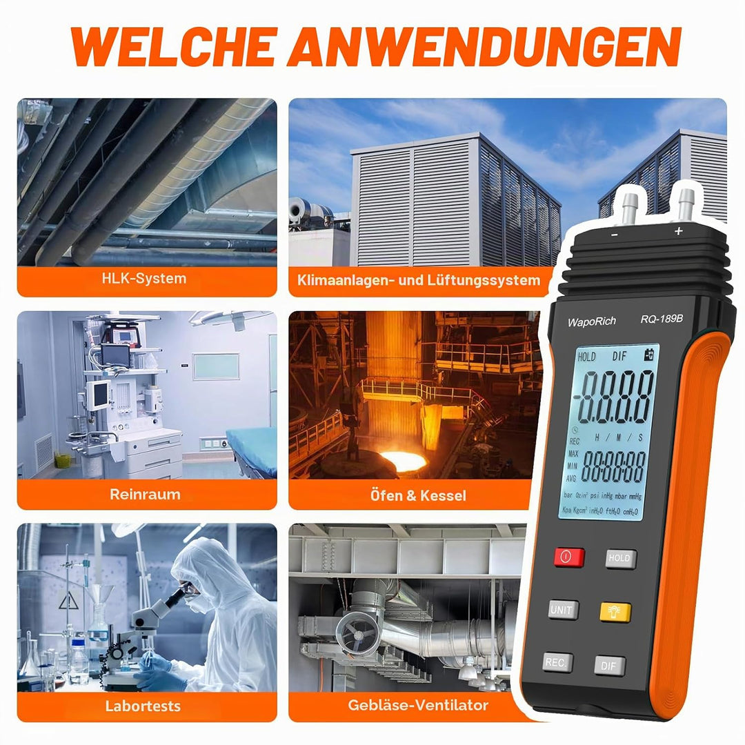 WapoRich Digitales Manometer ±30,00Psi Professionelles Barometer Differenzdruckmessgerät 11 wählbare