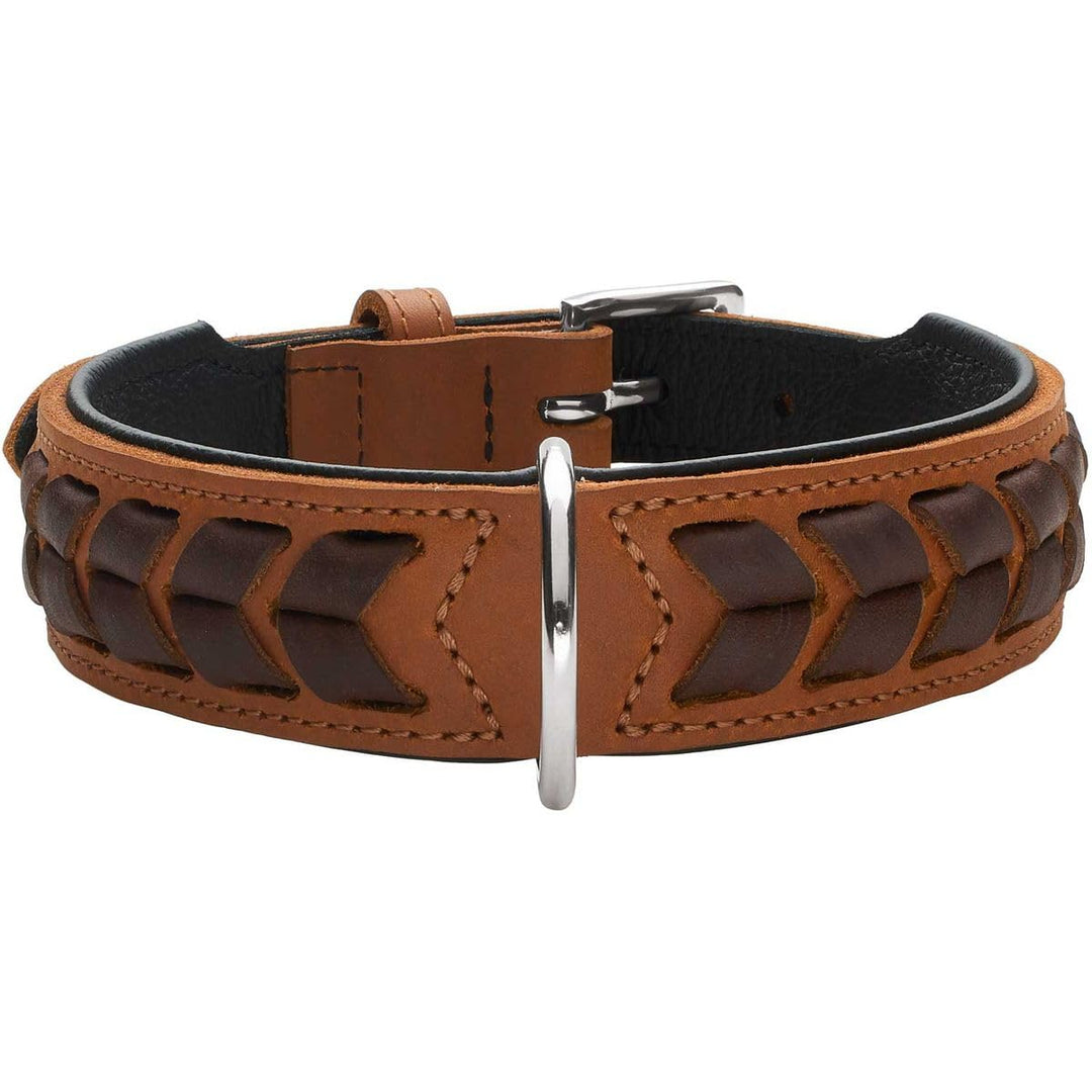 HUNTER EL PASO Hundehalsband, Leder, geschmeidig, geflochten, 55 (M), cognac/schwarz 55 (M) cognac/s