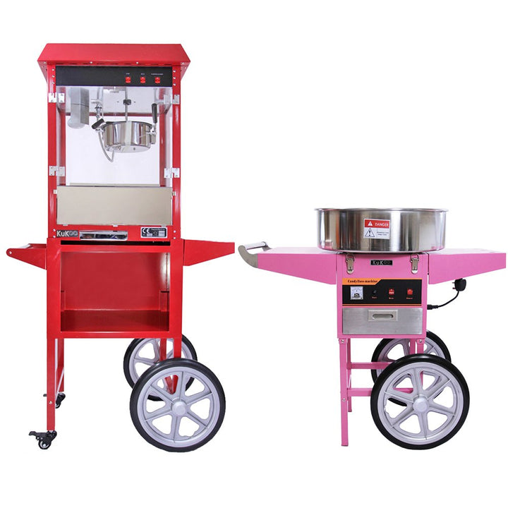 KuKoo Retro 1x Popcornmaschine Popcorn Maker mit Wagen und 1x Rosa Retro Zuckerwattemaschine mit Wag