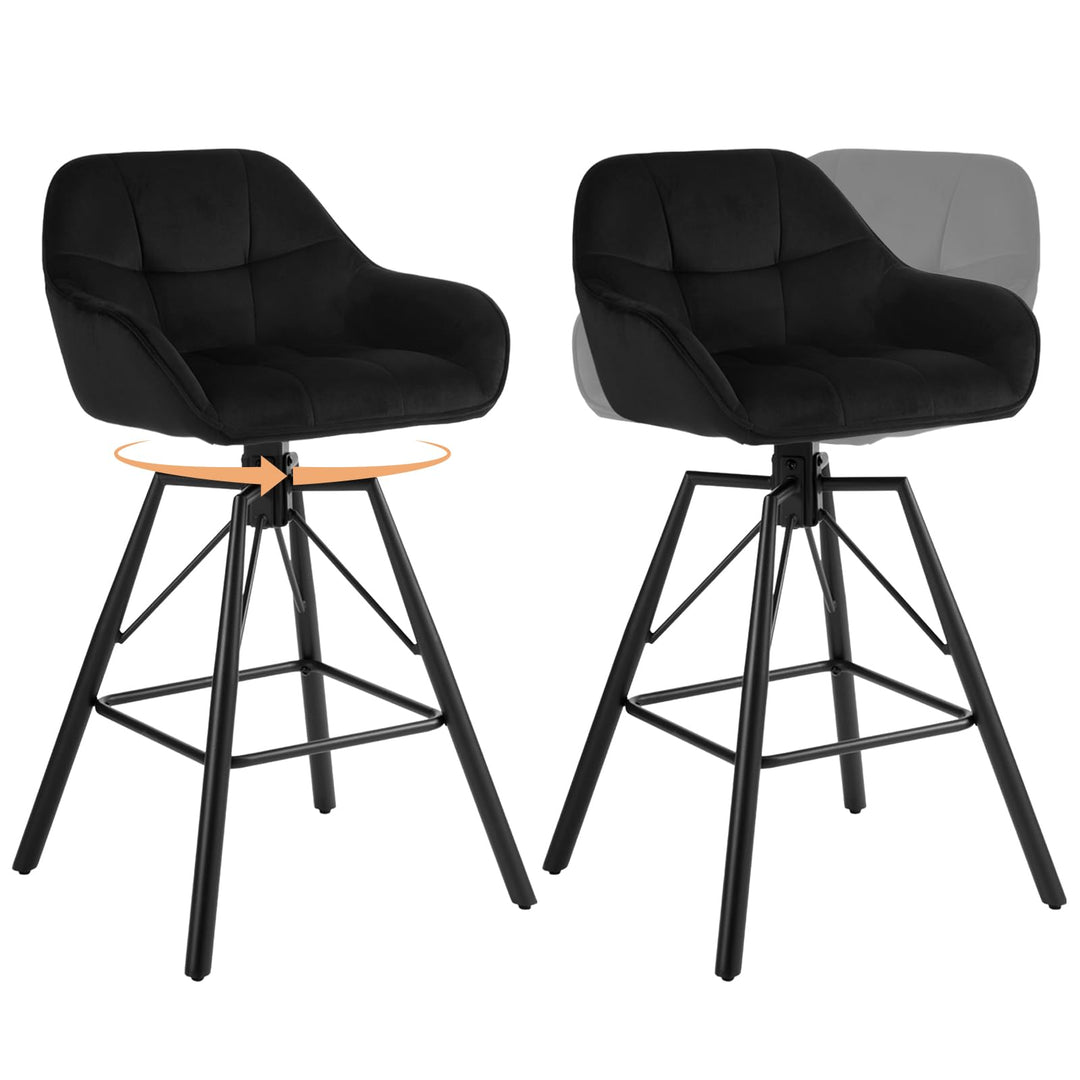 WOLTU Barhocker 2er Set, Barstuhl mit Lehne, Samt, Schwarz | Bistrohocker 360°drehbar, Tresenhocker