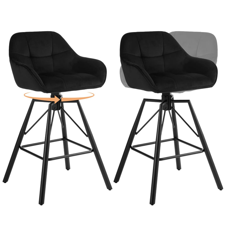 WOLTU Barhocker 2er Set, Barstuhl mit Lehne, Samt, Schwarz | Bistrohocker 360°drehbar, Tresenhocker