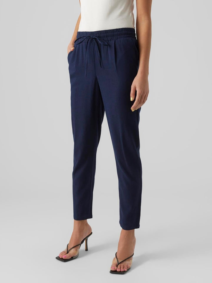 VERO MODA Damen Legere Leinen Stoffhose Casual Schlupfhose Lockere Ankle Pants XS Blau-2, XS Blau-2