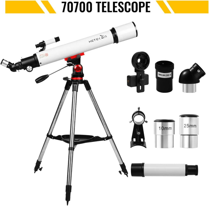 HETEKAN Teleskop, Teleskope Astronomie für Erwachsene,70 mm Öffnung und 700 mm Brennweite (28x-210x)