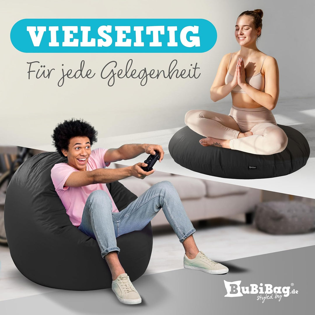 BuBiBag 2in1 Sitzsack L - XXL mit Füllung für Kinder &amp; Erwachsene, Gaming Beanbag &amp; Bodenkissen für