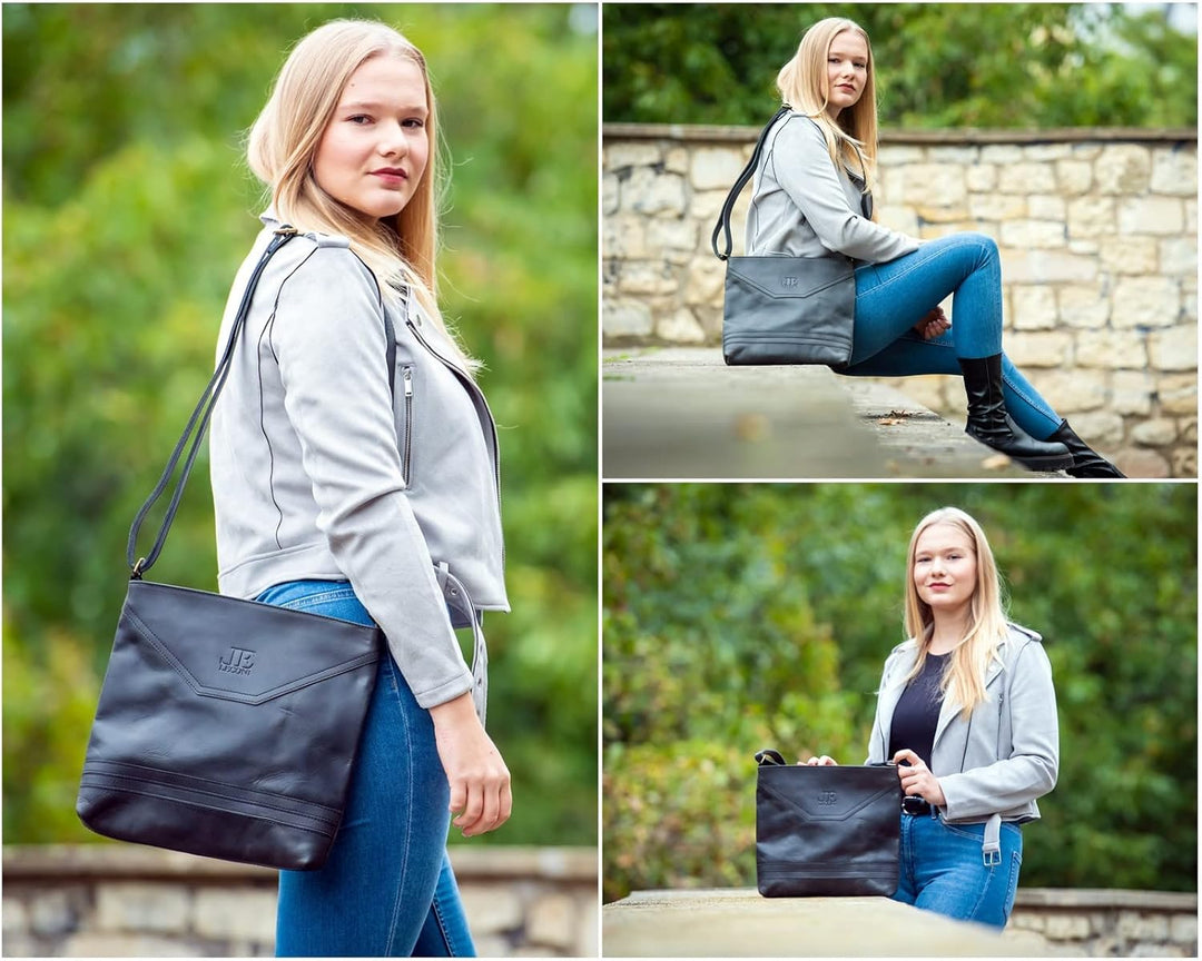 LECONI Schultertasche Damentasche Umhängetasche natur weiche Ledertasche Handtasche Damen Leder 32x2