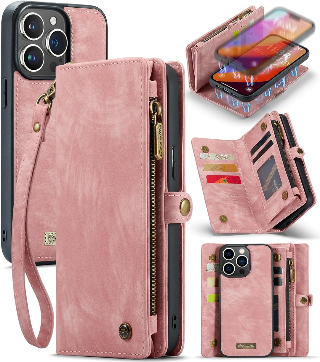 UFinetech für iPhone 15 Pro Max Hülle, Flip Leder TPU Stossfeste Kartenfach Tasche Handyhülle für iP