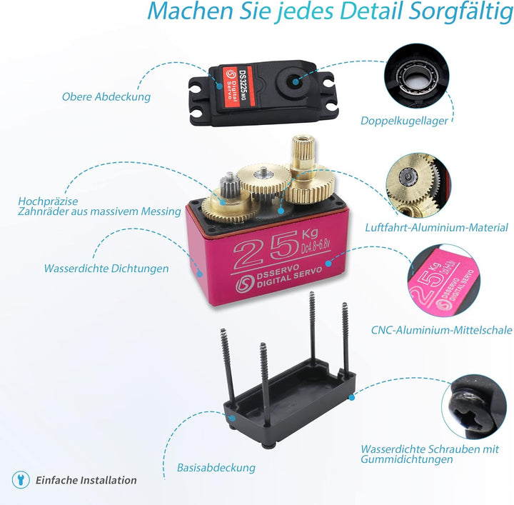 KUBOWAI 25kg Digital Servo, Full Metal Gear Wasserdichter Servomotor mit hohem Drehmoment, Lenkwinke