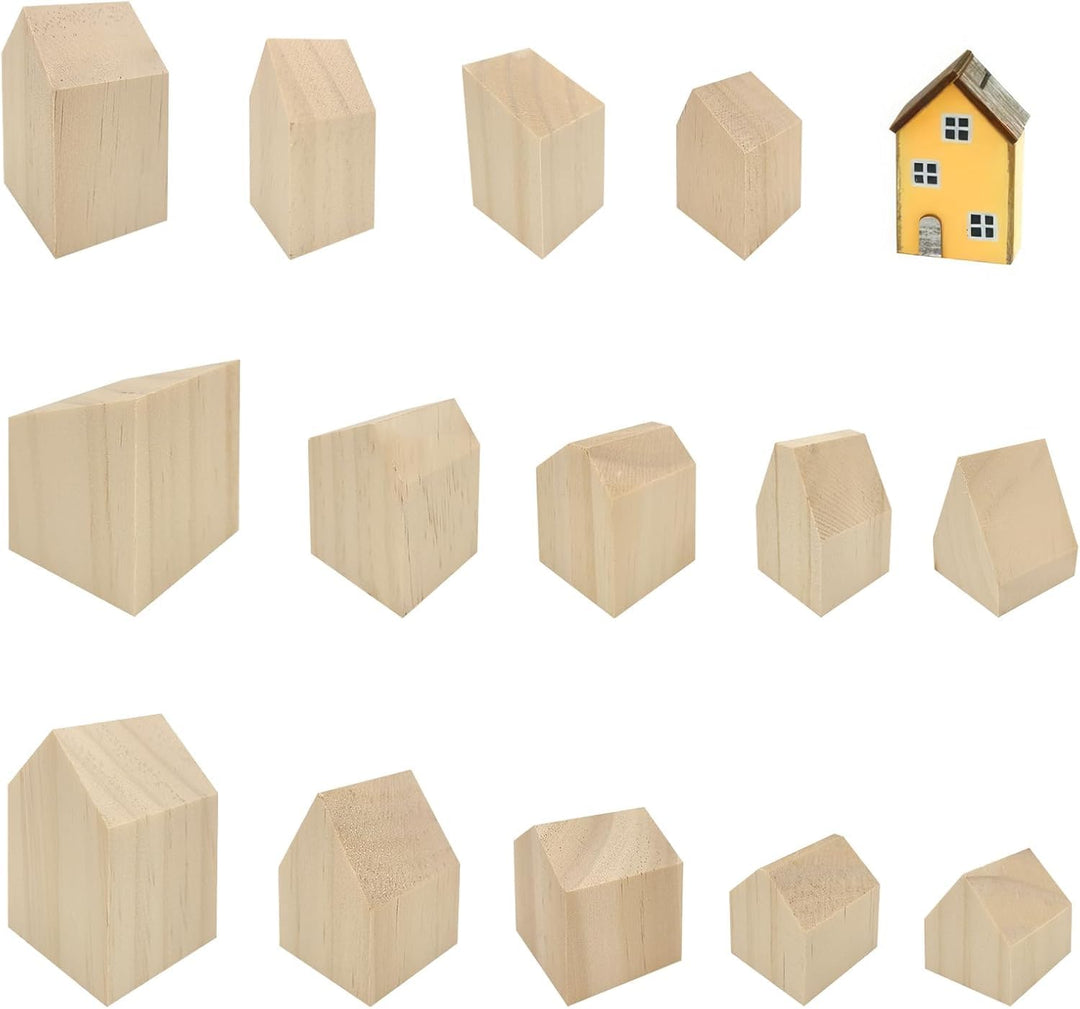 14er Set Dekohäuschen zum Hinstellen und Bemalen DIY Haus Deko Figuren aus Holz Holzhaus Holzhäuser