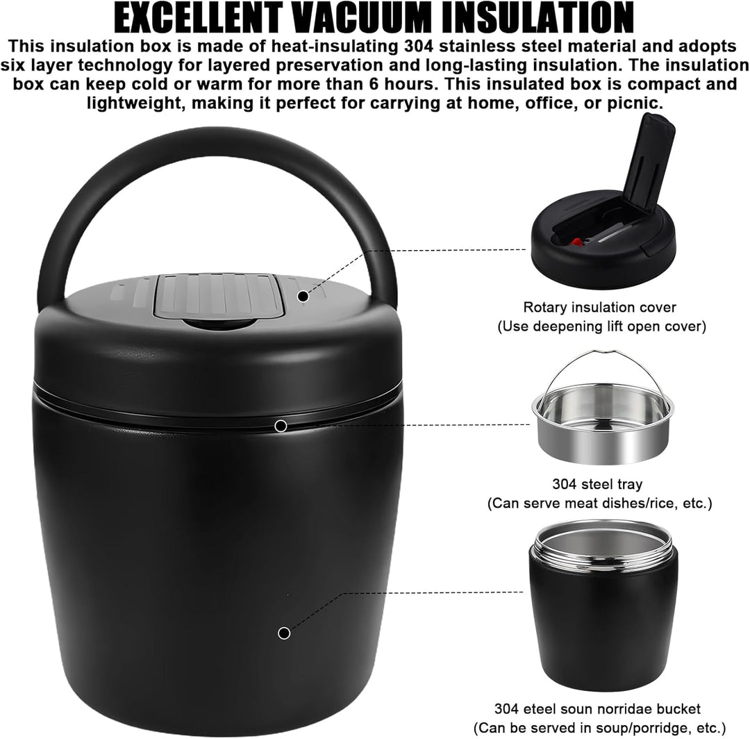 Thermobehälter Für Essen 1500ml, Warmhaltebehälter Essen Edelstahl Mit Schnallendeckel Und Löffel, B