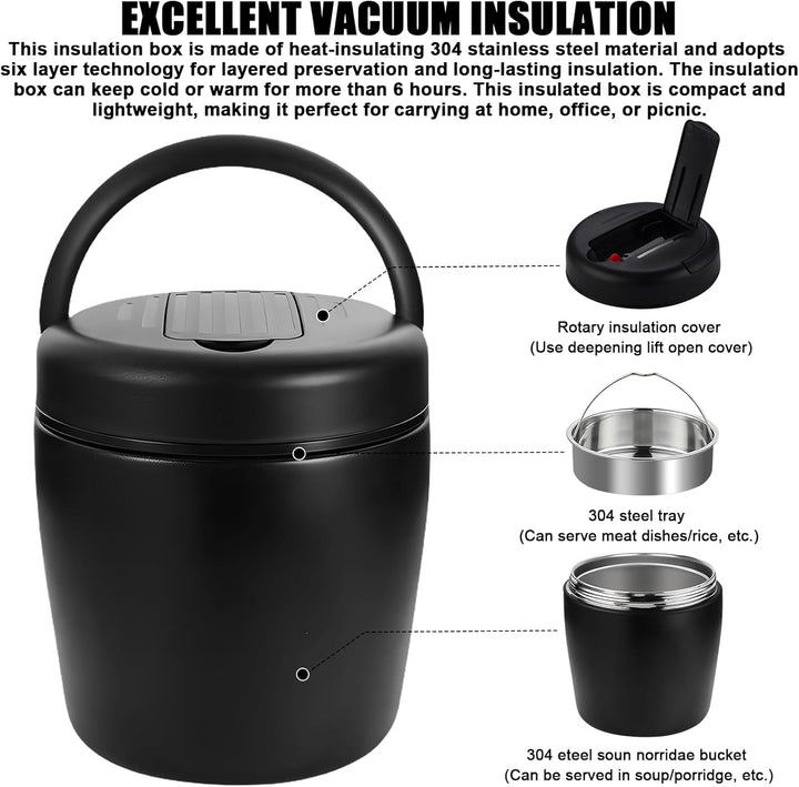 Thermobehälter Für Essen 1500ml, Warmhaltebehälter Essen Edelstahl Mit Schnallendeckel Und Löffel, B
