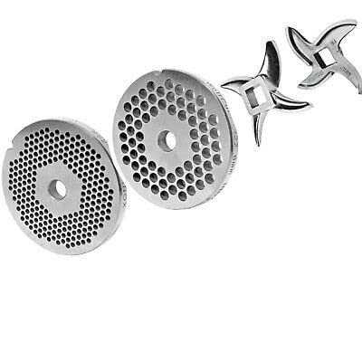 Wolfcut Inox Lochscheibensatz kompatibel mit Fleischwolf Grössen 22 / 3mm-6mm und ein Sichelmesser