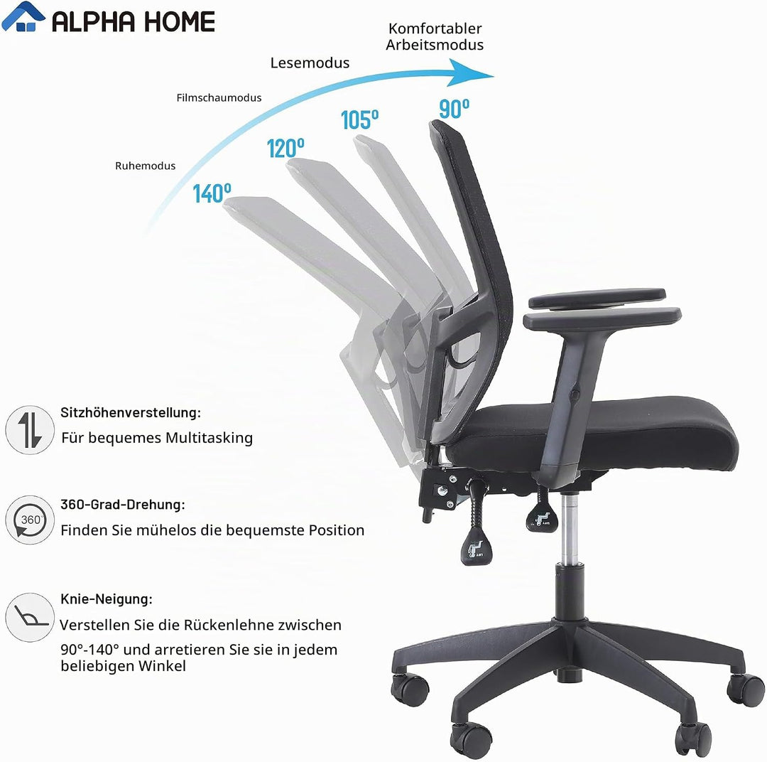 ALPHA HOME Bürostuhl Ergonomischer Schreibtischstuhl Höhenverstellbar Drehstuhl Ergonomisch Computer