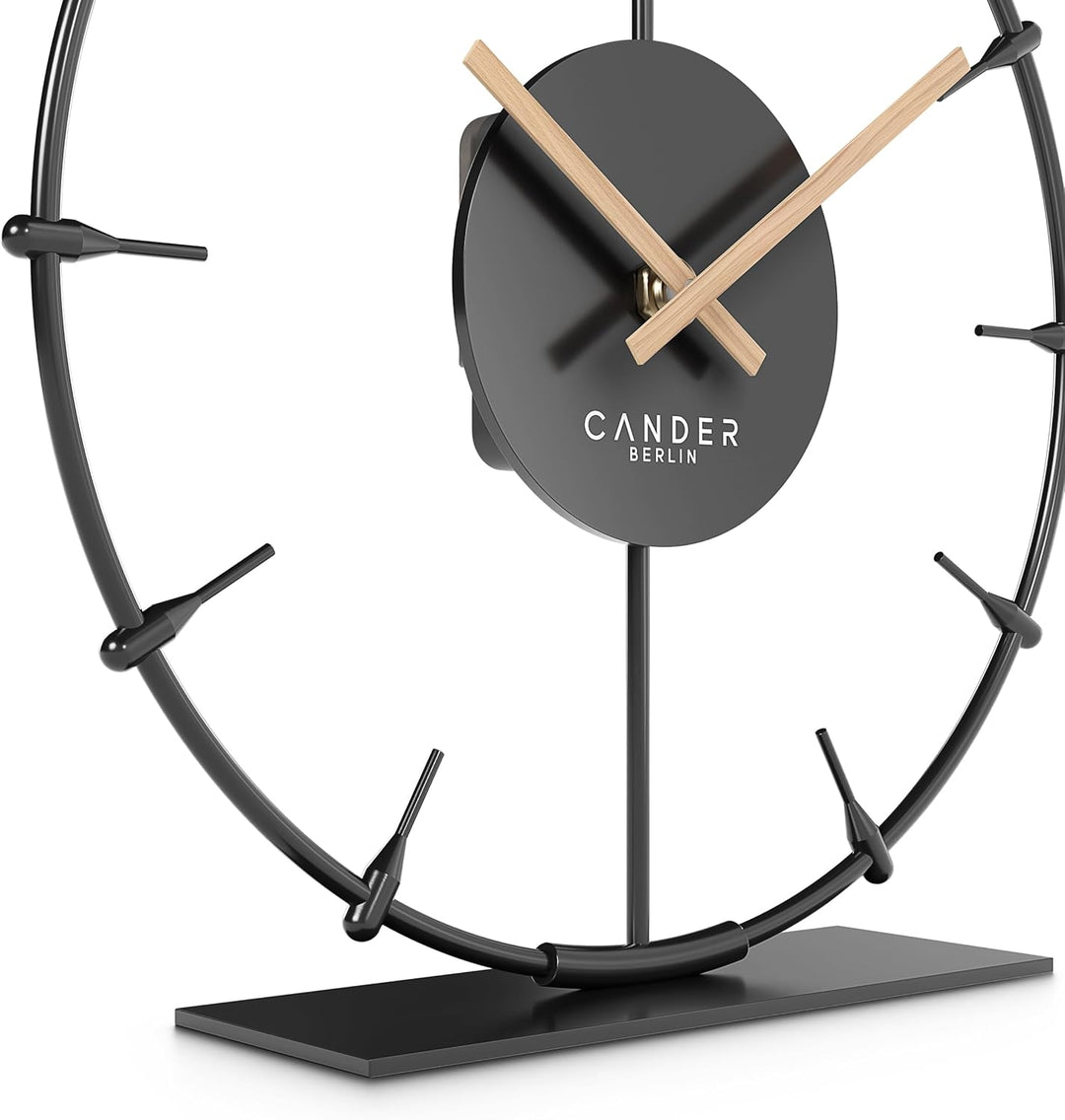 Cander Berlin Ilmera Tischuhr lautlos 18 cm Metall Holzzeiger ohne Tickgeräusche modern schwarz Wohn