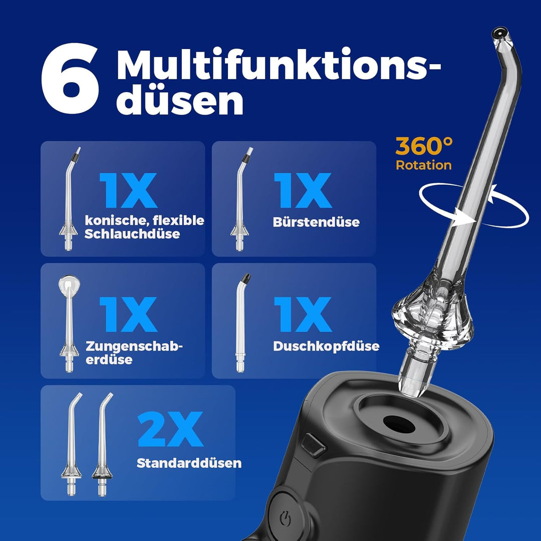 Water Flosser Munddusche Kabellos Zahnreinigung : 5 Modi LED-Anzeige Zahndusche mit 300ML Wassertank