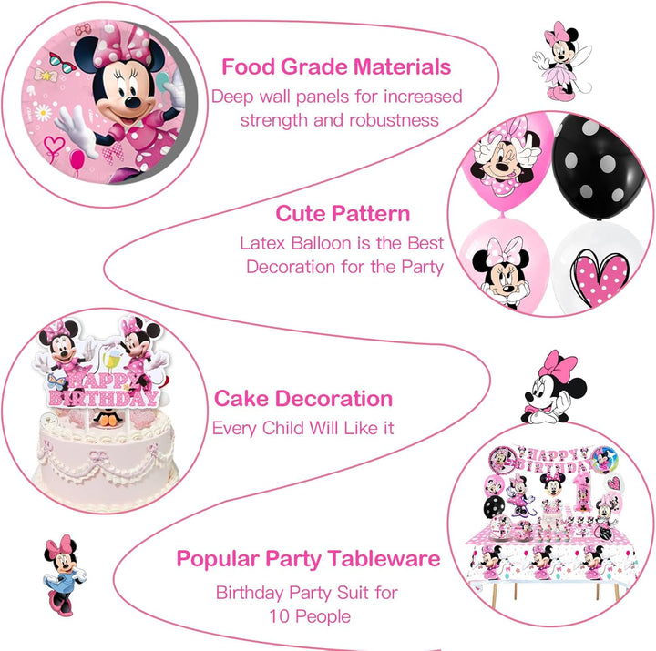 Partygeschirr 109 Stück Minnie Geburtstagsdeko Mädchen Junge Deko 2 Jahre, Thema Kindergeburtstag Lu