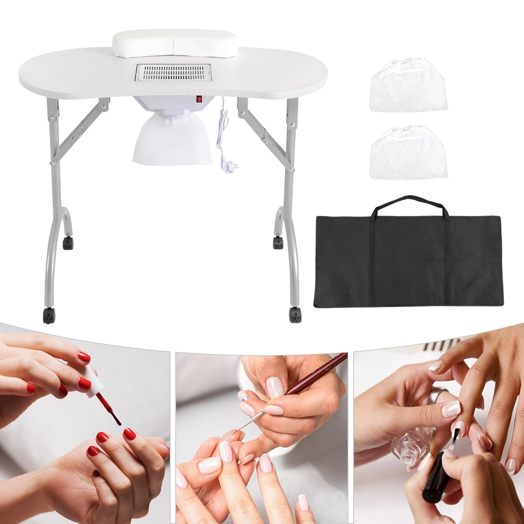 Maniküretisch Tisch mit 4 Universelle Räder und Wasserdichte Tragetasche | Faltbar Nageltisch Tisch,