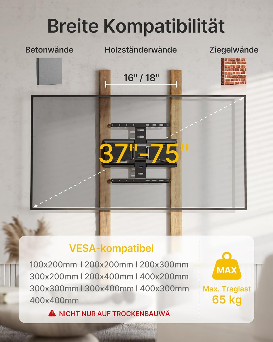 monTEK 0.77" Ultra Slim TV Wandhalterung für 37-75 Zoll Fernseher, Schwenk & Neige & Nivellier & Aus