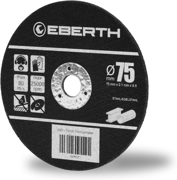 EBERTH 50 Stück Trennscheibe Ø 75mm für Inox, 9,5mm Aufnahme, 2,1mm Blattstärke, Aluminiumoxid, Sche