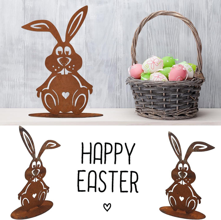 Osterhasen Figuren Gross, 30 x 20 cm Rost Gartenstecker Osterdeko Outdoor, Frühling Rost Metall Hase