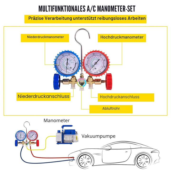 Olibelle Vakuumpumpe 4CFM,Vakuumgeräte Manifold Gauge Set für HVAC/Auto AC Kältemittelaufladung, Gee
