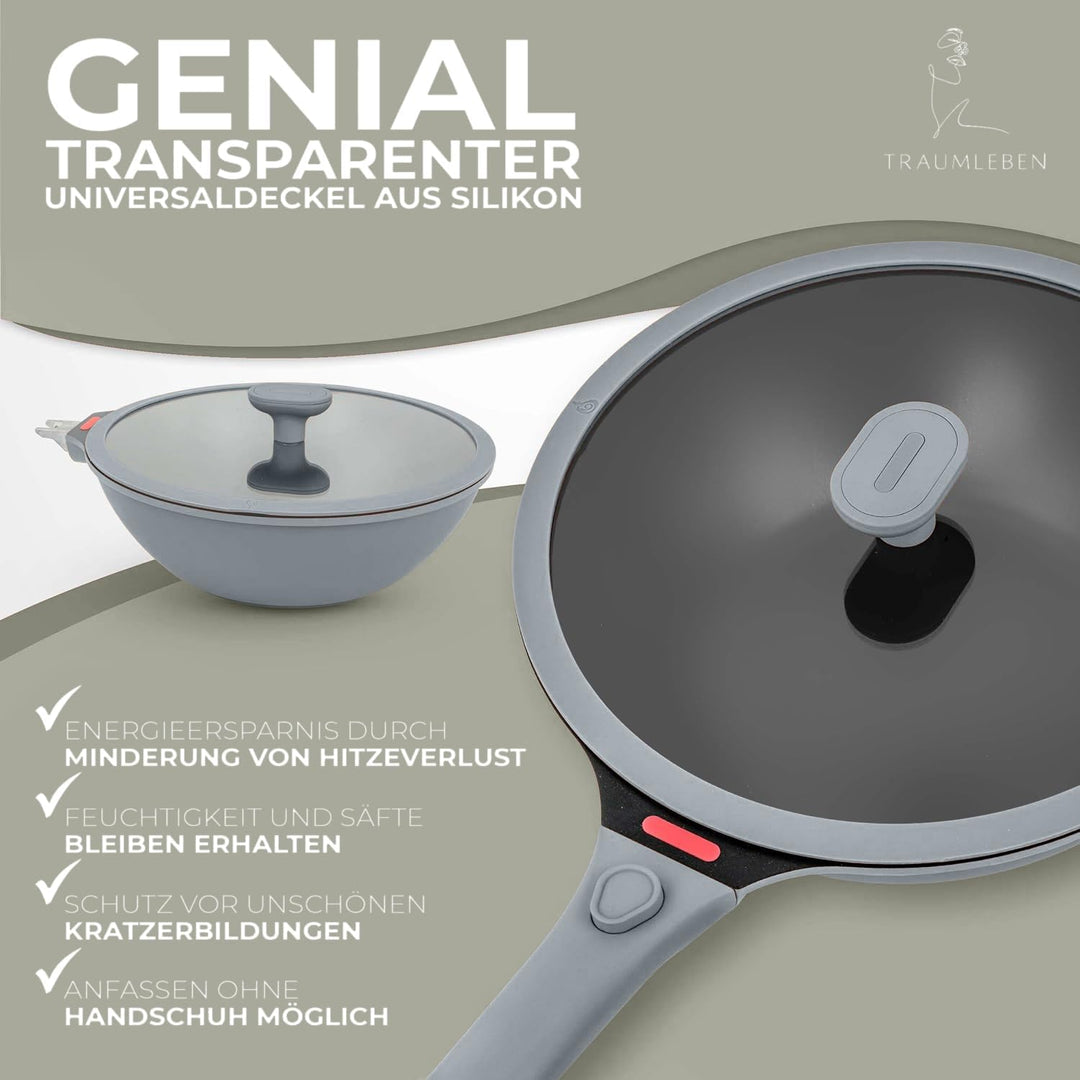 Wokpfanne mit Deckel 28 cm [abnehmbaren Griffe & Antihaftbeschichtung] PFOA-frei, für Induktion geei