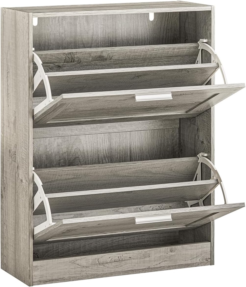 SoBuy FSR137-HG Schuhkipper Schuhablage Schuhschrank mit 2 Klappen Schuhregal schmal Schuhkommode BH
