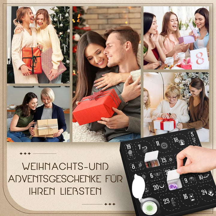 Adventskalender 2025 Frauen Chakra Duftkerzen mit Edelsteine, Geschenke für Yoga Entspannung, Medita