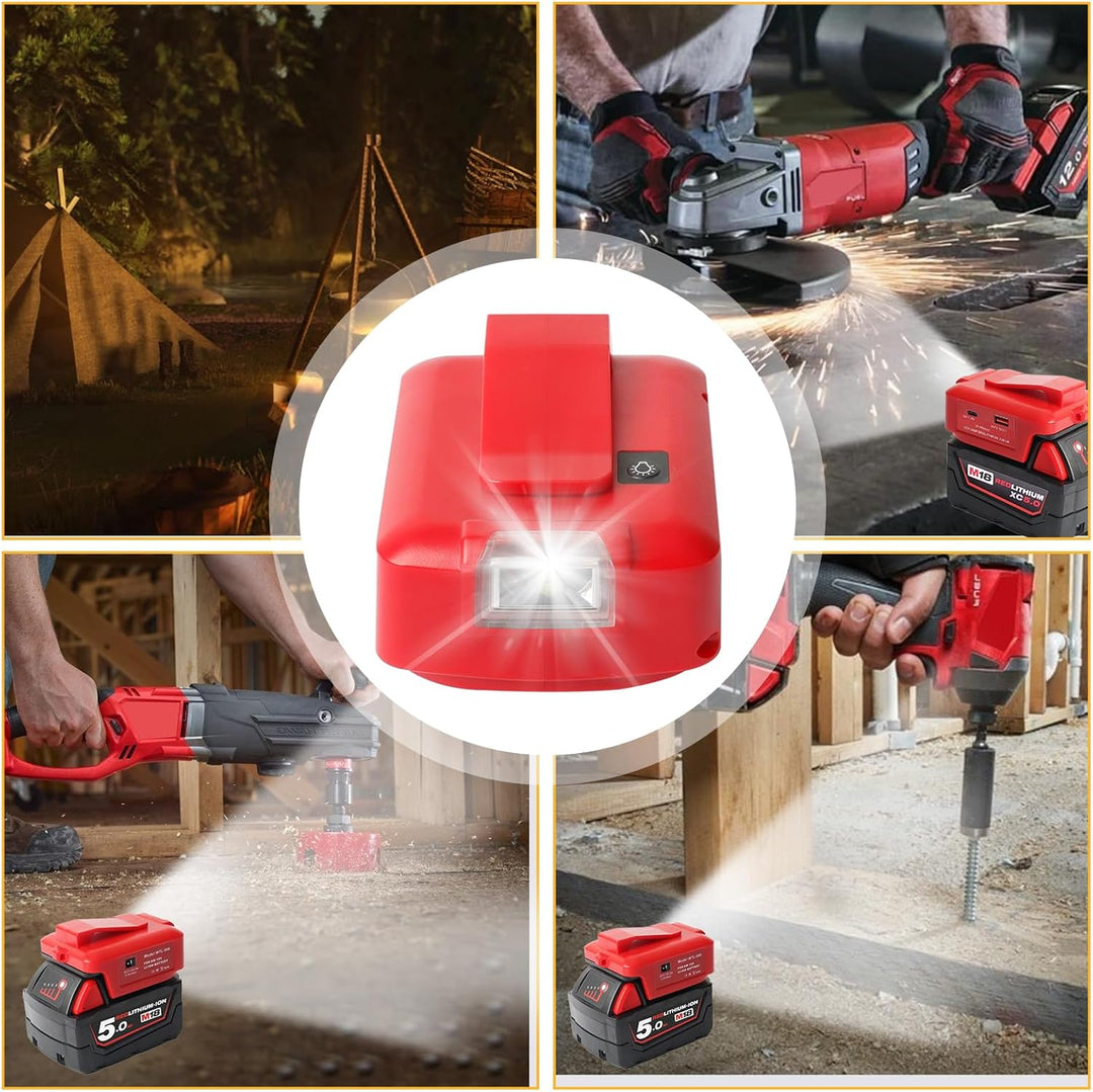 USB Akku Adapter für Milwaukee M18 18V Akku, Konverter mit Dual-USB-Ladeanschlüssen, DC 12V Port, Ka