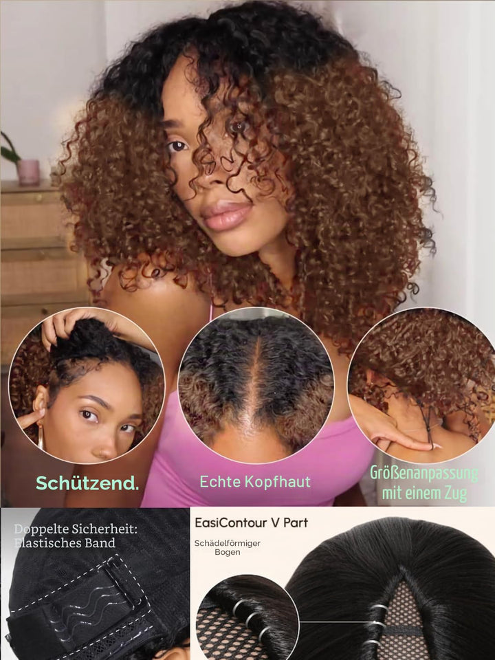 Brown Echthaar Perücke Water Wave V Part Human Hair Wig For Women High light Culy V Part Half Wig Hu