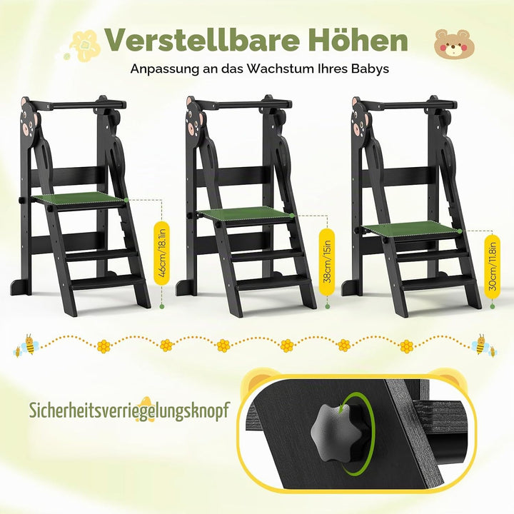 Montessorianischer Klappturm für Kinder, Montessori Learning Tower höhenverstellbar 18 Monate Kinder