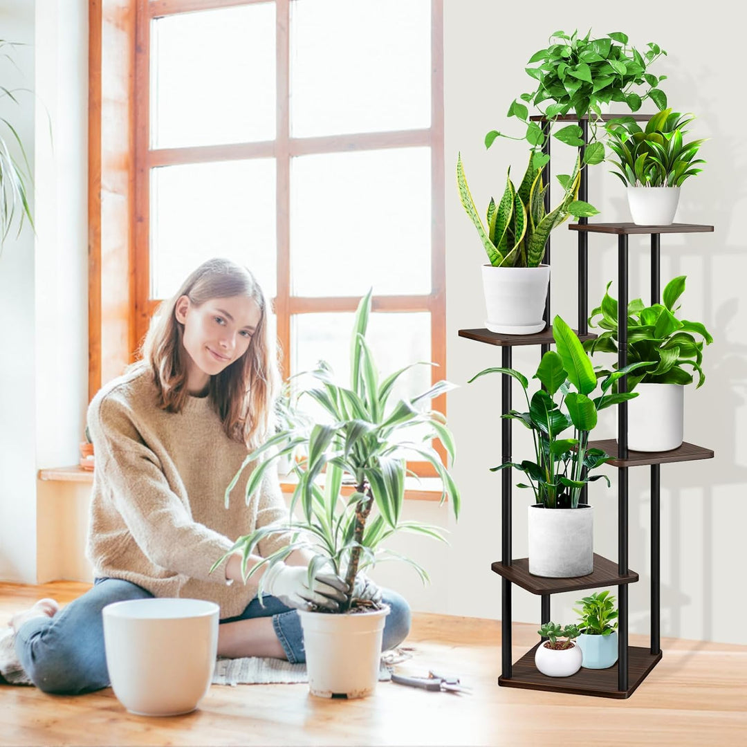 6-Tier Hölzern Blumenregal Pflanzenregal, Mehrstöckig Blumenständer Pflanzenständer Blumenbank Blume