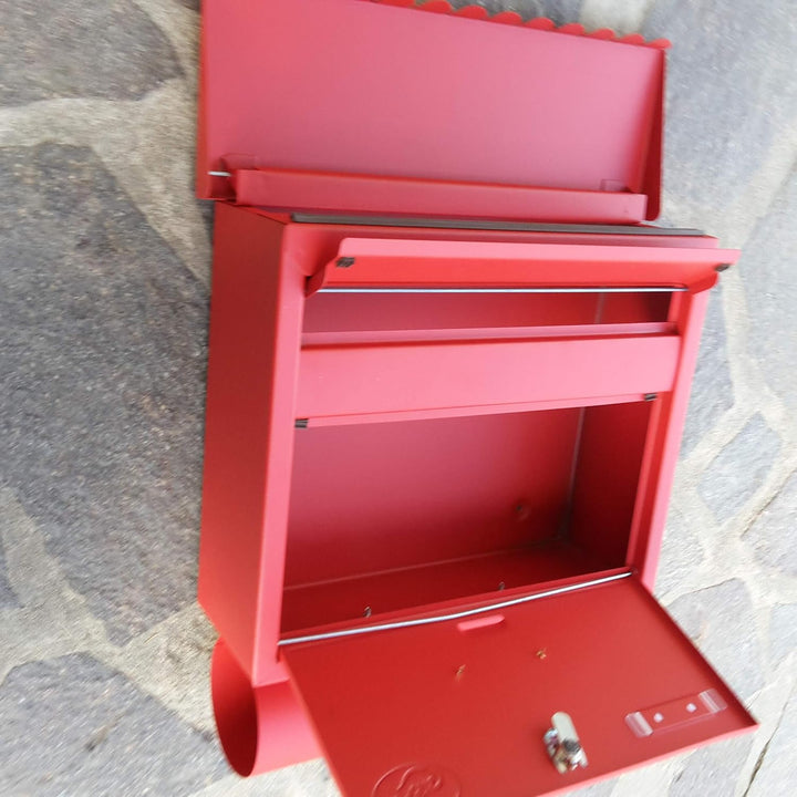 Grosser Briefkasten/Postkasten XXL Rot matt mit Zeitungsrolle Flachdach Katalogeinwurf Zeitungsfach