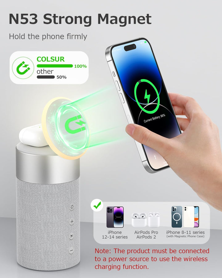 COLSUR Bluetooth Lautsprecher, Mag-Safe Kabelloses Ladegerät, Bluetooth Lautsprecher mit Nachtlicht,