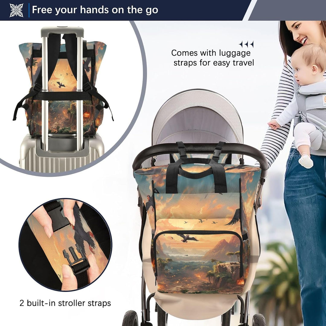 Fliegende Drachen Jagen Feurig Wickeltasche Reiserucksack Grosse Kapazität Schulter Mom Taschen für
