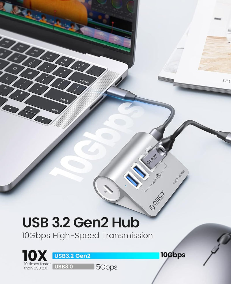 USB C Hub, ORICO 4 Port USB 3.2 Gen 2 Data Hub mit Super Speed 10Gbps, ABS USB Splitter mit 0,5M Dat