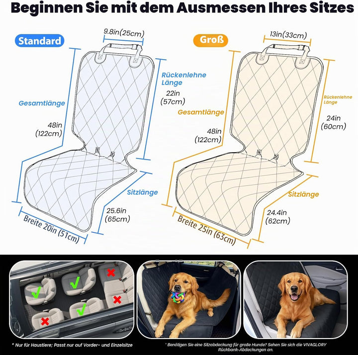 VIVAGLORY Auto-Vordersitzbezug für Hund, Kein Klappendesign mit Rutschfester Rückseite für die meist