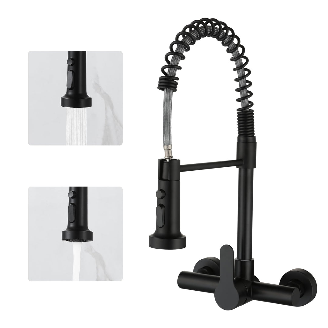 LIWEIKE Küchenarmatur Wandmontage, 360° Drehung Wasserhahn Schwarz Küche mit 2 Strahlarten Wasserhah