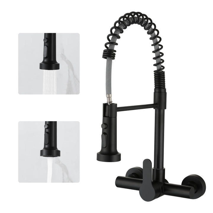 LIWEIKE Küchenarmatur Wandmontage, 360° Drehung Wasserhahn Schwarz Küche mit 2 Strahlarten Wasserhah