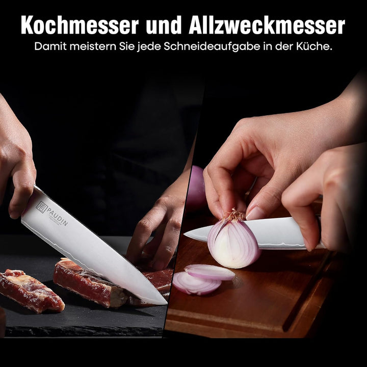 PAUDIN Messerset 2 teilig Küchenmesser Set Kochmesser 20 cm und Allzweckmesser 12,7 cm profi scharf